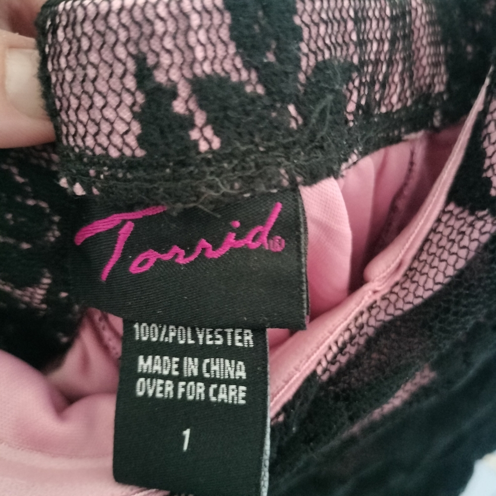 Sexy Vintage Torrid 1 Strapless Pink/ Black Floral Lace Tube Top Shirt 0X 12 - Picture 3 of 6